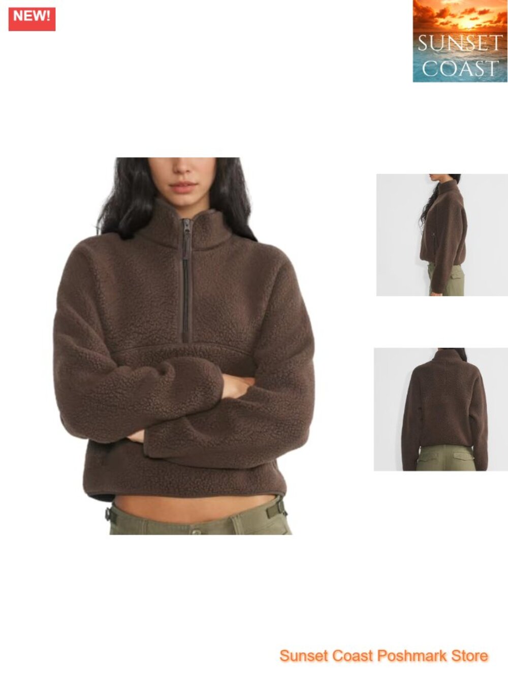 Fleece Half Zip Pullover Fuzzy Sherpa Jacket with Pockets